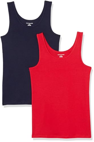 Amazon Essentials Women's Slim-Fit Tank Top, Pack of 2, Navy/Red, X-Small