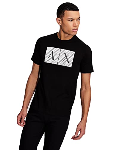 Armani Exchange Men's Crew Neck Logo Tee T Shirt Grid Logo, Black, X-Large