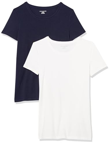 Amazon Essentials Women's Regular-Fit Short-Sleeve Crewneck T-Shirt, Pack of 2, Navy/White, Medium