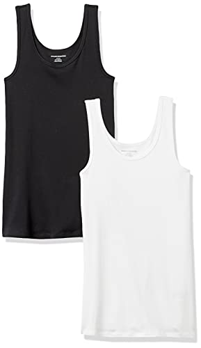 Amazon Essentials Women's Slim-Fit Tank Top, Pack of 2, Black/White, X-Small