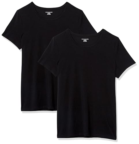 Amazon Essentials Women's Regular-Fit Short-Sleeve Crewneck T-Shirt, Pack of 2, Black, Medium