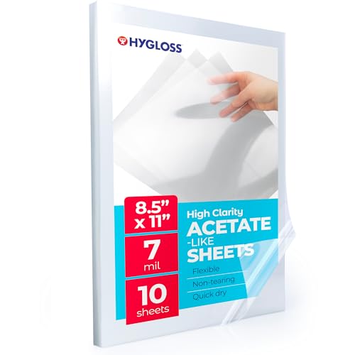 Hygloss 8.5" x 11" Acetate Paper - 7 Mil Clear Acetate Sheets for Crafts Projects, Classroom Stencil Sheets, Overhead Transparency Sheets for Projector, Clear Plastic Sheet (Not for Printers) 10 Pack