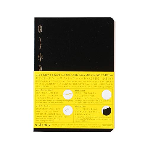 Nitoms S4115 STALOGY Notebook, A6, Squared, 1/2 Ear, Black