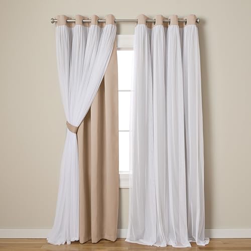 TOWN & COUNTRY LUXE Talia Double Layer Indoor Curtains, Sheer and Room Darkening Blackout, Grommet Top, Energy Efficient, 2-Pack Set, 52"W x 84"L, Rose Blush 2 Count