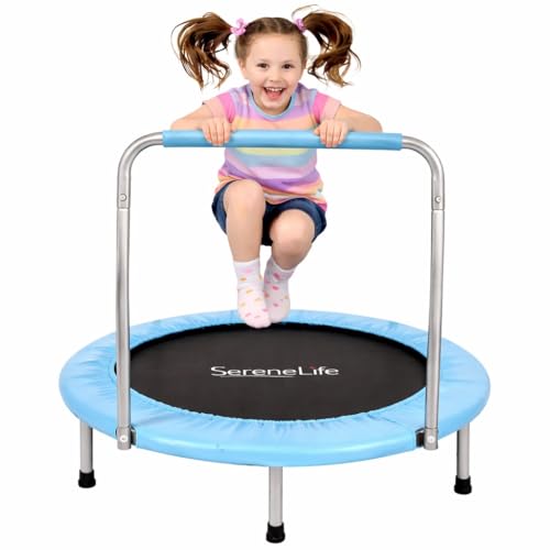 Serenelife 3FT/ 36" Toddler Trampoline with Foam Handle – Foldable Mini Trampoline for Kids Ages 0–5, Indoor & Outdoor Use, Non-Slip Design, Ideal Birthday Gift