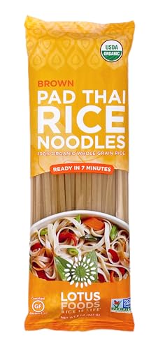 Lotus Foods Organic Brown Rice Pad Thai Noodles - Asian Style Noodles for Stir Fry, Gluten Free, Vegan, Whole Grain, Non GMO, Serve Hot or Cold - 8 Oz (Pack of 1)