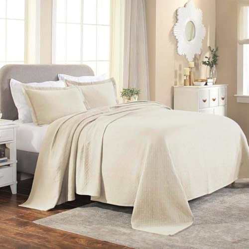 Superior Bedspread with Pillow Shams, Cotton, Ivory, Queen