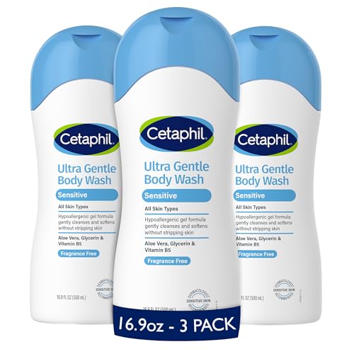 Cetaphil Ultra Gentle Refreshing Body Wash, For Dry to Normal, Sensitive Skin, 16.9oz Pack of 3, Aloe Vera, Calendula, Vitamin B5, Hypoallergenic, Paraben Free, Fragrance Free, Dermatologist Tested