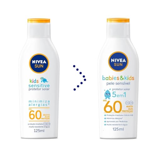 NIVEA SUN Protetor Solar Kids & Babies Pele Sensível FPS 60 125ml - Infantil, muito alta proteção UVA/UVB, minimiza o su...