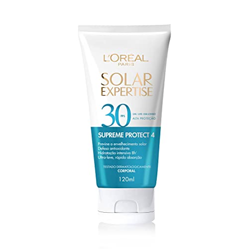 L'Oréal Paris Solar Expertise FPS 30 Protetor Solar Corporal, Previne Envelhecimento, Proteção Antioxidante, Textura UltraLeve, Hidratação Intensiva por 8h, Resistente à Água 120ml