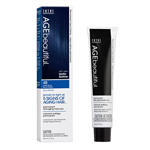 AGE beautiful Permanent Hair Color Dye Liqui Creme | 100% Gray Coverage | Anti-Aging Haircolor | Biotin for Thicker, Fuller Hair | Professional Salon Coloring | 4B Dark Blue