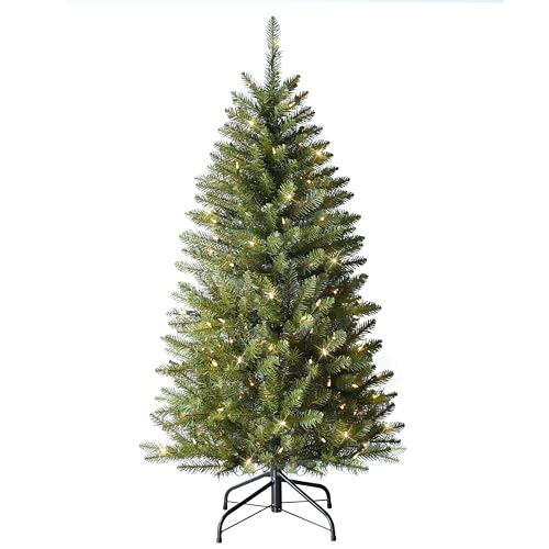 Puleo International 4.5ft Pre-Lit Slim Fraser Fir Christmas Tree with 401 Clear Lights, 150 Realistic Dense Branch Tips, Easy Setup Artificial Trees with Sturdy Metal Stand
