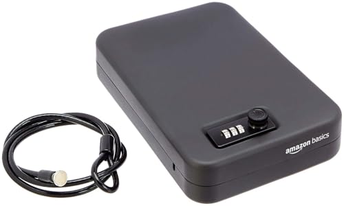 Amazon Basics Portable Security Case Lock Box Safe, Small Lock Box with Code, for College Dorm Room, Home, Combination Lock, Large, Black