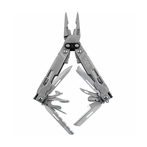 SOG PowerAccess Deluxe All-Around Heavy Duty Stainless Steel Multi-Tool w/Nylon Sheath, Two Knife Blades, Can & Bottle Opener, Stone Wash