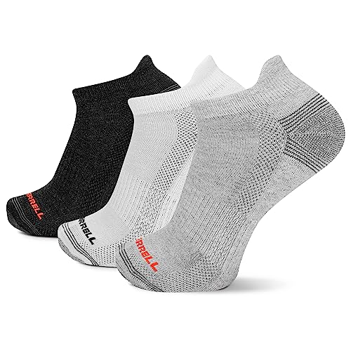 Merrell Unisex-Adult's Recycled Everyday Half Cushion Socks-3 Pair Pack-Repreve Hiking Arch Support and Breathable Mesh, Low Cut Tab-Gray Assorted, M/L (Men's 9.5-12 / -Women's 10-13)