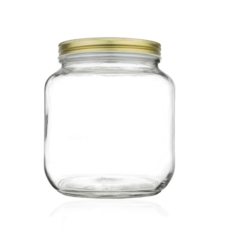 North Mountain Supply 1/2 Gallon Glass Wide-Mouth 110 CT Fermentation/Canning Jar With Gold Metal Lid