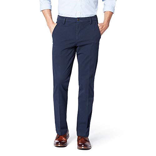 Dockers Men's Slim Fit Signature Khaki Lux Cotton Stretch Pants, Navy, 34W x 29L