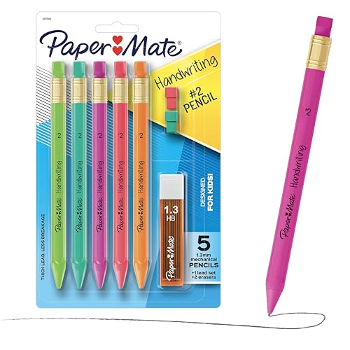 Paper Mate 2017483 Mechanical Pencils for Handwriting, Triangular, 5/PK, AST