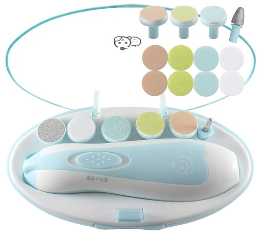 Royal Angels 21-in-1 Electric Baby Nail Trimmer Kit, 13 Replacement Pads, LED Light, Blue