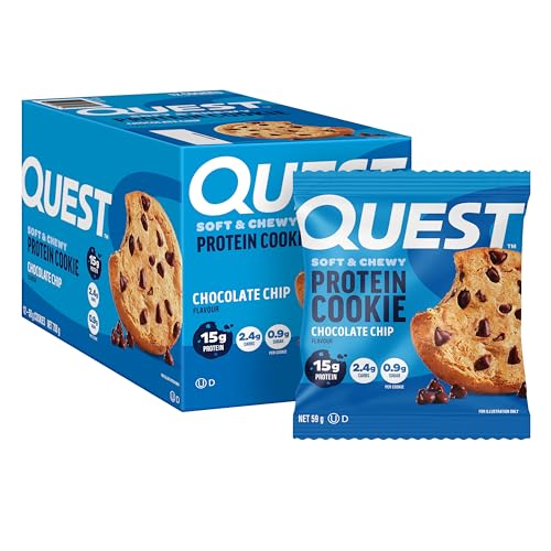 Quest Nutrition Chocolate Chip Protein Cookie, 15g Protein, 1g Sugar, 2g Net Carbs, Keto Friendly, High Protein, Low Carb; 12 Count