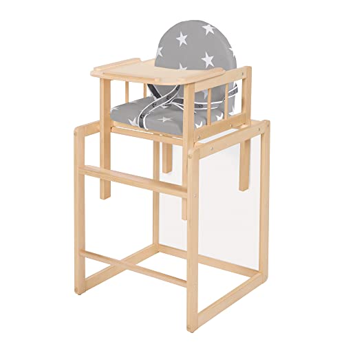 (-22%) roba Kombi-Hochstuhl, Hochstuhl mit Essbrett wandelbar zu Tisch & Stuhl, Kinderhochstuhl Holz natur, Sitz gepolstert Folie ‚Little Stars‘ 7512F190