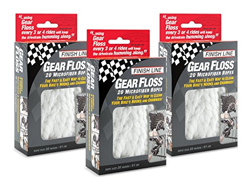 Finish Line Gear Floss Microfiber Cleaning Rope – Bicycle Detailing Tool for Cassettes, Chain Rings, Derailleur Pulleys, Hubs, Spindles, Brakes, Bottom Brackets, Washable and Tear-Resistant, 3 Pack