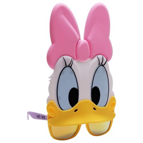 Sun-Staches Disney Official Daisy Duck Sunglasses Costume Accessory, UV400 Lenses, Yellow Frames with Pink Bow Mask, One Size Fits Most