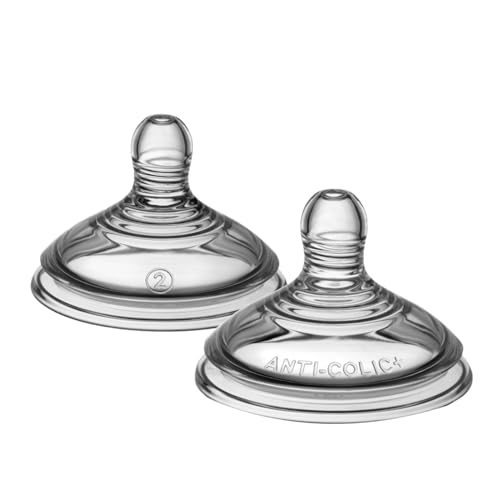 Tommee Tippee Advanced Anti-Colic Baby Bottle Nipples, Breast-Like for A Natural Latch, Soft Silicone, Medium Flow, 3+ Months, Pack of 2