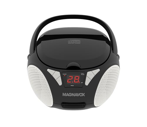 Magnavox MD6924 Portable Top Loading CD Boombox with AM/FM Stereo Radio in Black | CD-R/CD-RW Compatible | LED Display | AUX Input | Programmable CD Player | 1.6 watts of audio