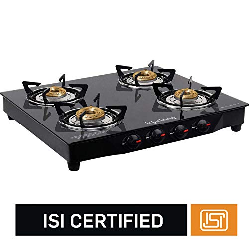 Lifelong Glass Top Gas Stove, 4 Burner Gas Stove, Black (ISI Certified,1 year warranty with Doorstep Service)