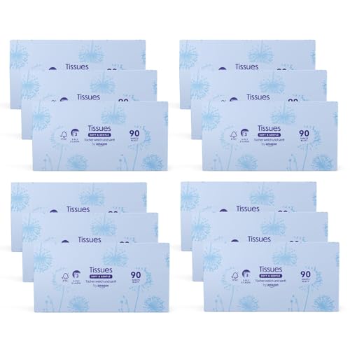 (-21%) by Amazon 3-lagige Kosmetiktücher, 1080 Blatt, (12 Packungen à 90 Blatt)