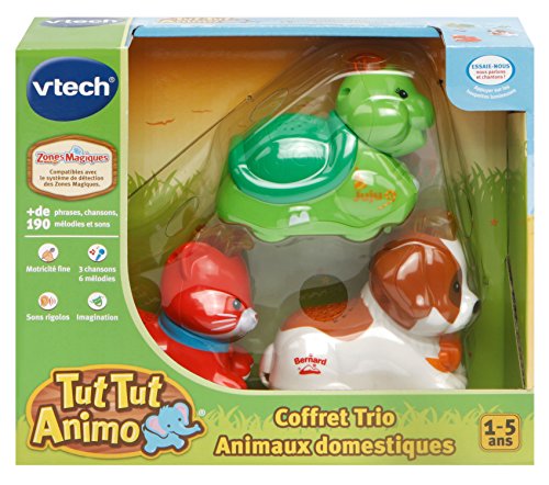VTech - Tut Tut Animo, Coffret Trio Domestique, 3 Animaux Roulants Interactifs, Chat, Tortue Et Chien De Montagne, Jouet Musical Et Sonore, Cadeau Enfant De 1 An Ã€ 5 Ans - Contenu En Français
