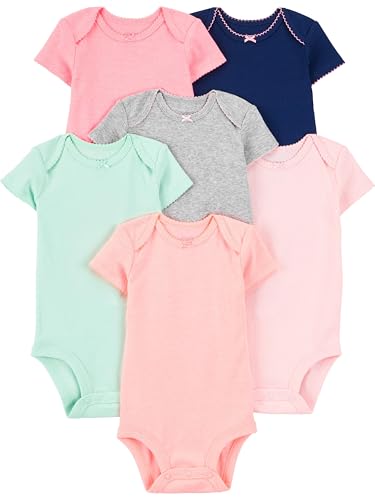 (-37%) Simple Joys by Carter's Baby Mädchen 6-Pack Short-Sleeve Bodysuit Body, Mehrfarbig/Einheitliche Farben, 0 Monate (6er Pack)