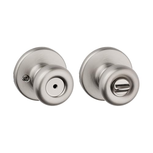 Kwikset Tylo Interior Privacy Door Knob with Lock, Door Handle For Bathroom and Bedroom, Satin Nickel Keyless Turn Lock Doorknob, with Microban Protection