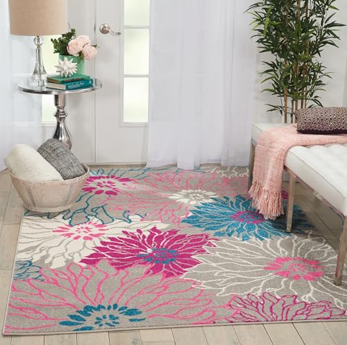 NOURISON Passion Floral Grey 5' x 7' Area Rug 5'3" x 7'3"