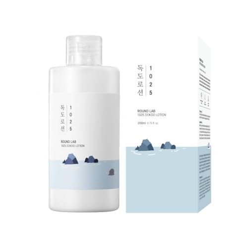 ROUND LAB 1025 Dokdo Lotion 6.76 Fl Oz, Intense Long-Lasting Hydration with Triple Hyaluronic Acid, Fluid Texture for Skin Barrier Protection, Face Moisturizer for Deep Moisture, Korean Skin Care