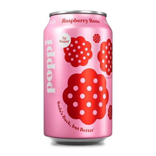 Poppi Sparkling Prebiotic Soda Beverage with Apple Cider Vinegar, Seltzer Water and Fruit Juice, Raspberry Rose Flavor, 12 Fl Oz, 1 Count, Packaging May Vary