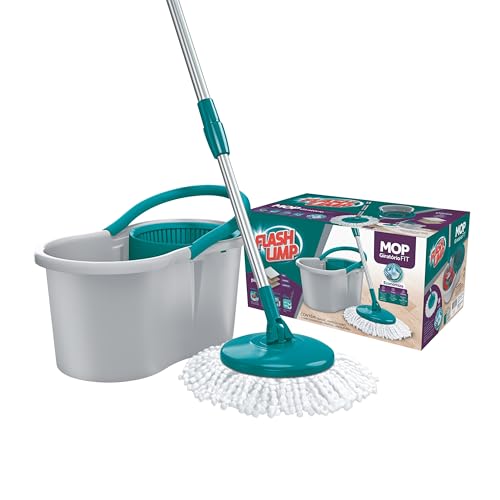 Mop FIT Giratório com 2 refis microfibra, balde com 8 litros