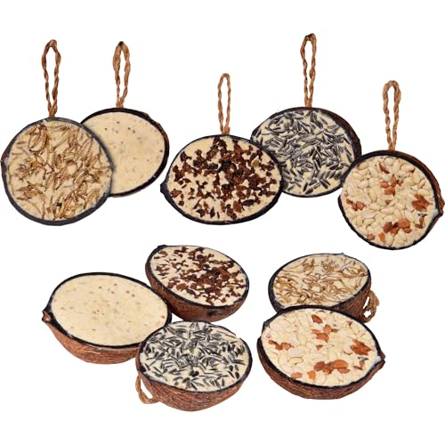 (-36%) dobar® 10x gefüllte Kokosnuss Vogelfutter zum Aufhängen - 5 Sorten Vogelfutter für die Ganzjahresfütterung - Fettfutter-Füllungen für Wildvögel - Wildvogelfutter 2 kg (1er Pack)
