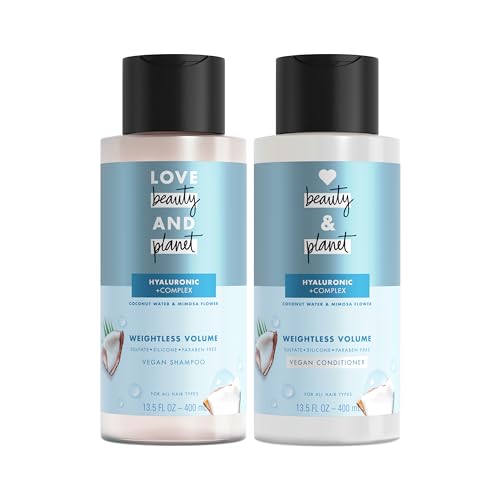 Love Beauty And Planet Volume and Bounty Thickening Shampoo and Conditioner For Hair Volume and Fine Hair Care Coconut Water & Mimosa Flower, Paraben Free, Silicone Free, and Vegan 13.5 oz 2 count