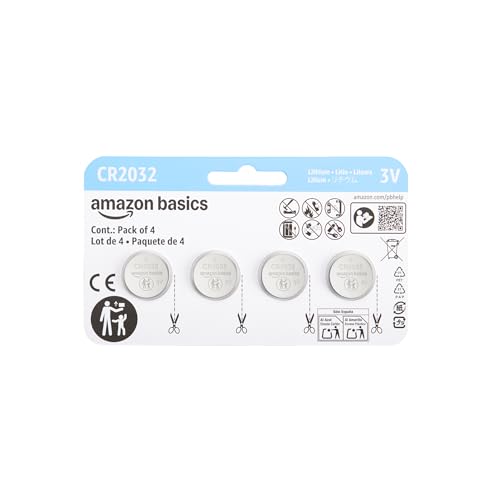 Amazon Basics CR2032 Lithium Batteries, 4-Pack, Child-Proof Package, Non-Coated - AirTag Compatible