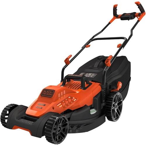 (-43%) Black+Decker Elektro-Rasenmäher mit Fahrradlenker-Griff (1.800W, 42cm Schnittbreite, 6-Fach Höhenverstellung, 50l Grasfangbehälter, ideal für große Gärten) BEMW481BH