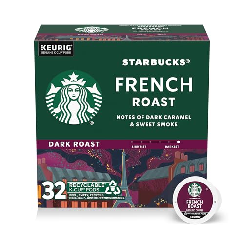Starbucks K-Cup Coffee Pods, Dark Roast Coffee, French Roast, 100% Arabica, 1 box (32 pods)