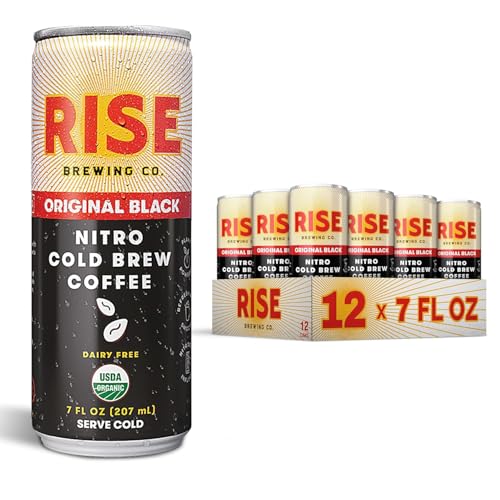 RISE Brewing Co. Original Black Nitro Cold Brew Coffee, No Sugar, Vegan, Organic & Non-GMO, Low Acidity, 7 Fl. oz. Cans (12 Pack)
