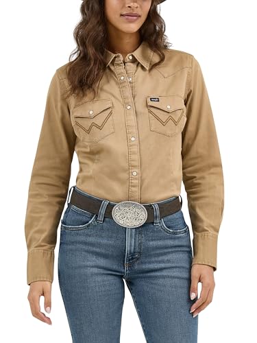 Wrangler womens Long Sleeve Western Snap Work Shirt Blouse, Rawhide, Small US