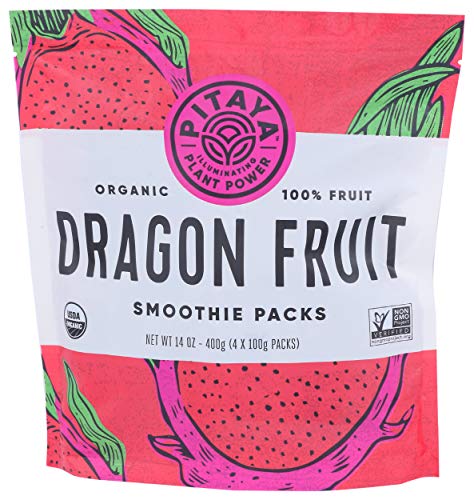 Pitaya Foods - Organic Dragon Fruit Smoothie Packs, Pre-Packaged Frozen Fruit Purée, No Added Sugar or Preservatives, Good Source of Fiber, Magnesium, & Vitamin C, 100% Fruit, Non-GMO (14 oz, 8-Pack)