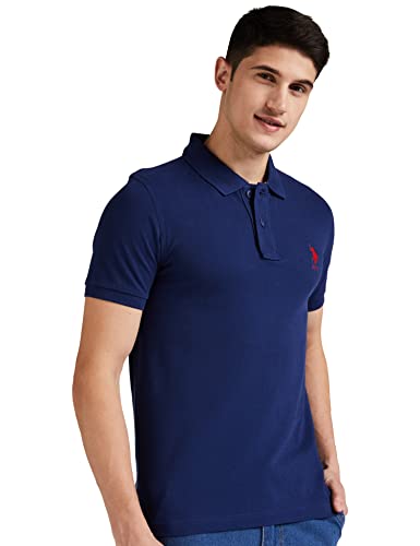 US POLO ASSN. Men's Cotton Regular Fit Half Sleeve T-Shirts (Ustshc0057_Blue_Medium)