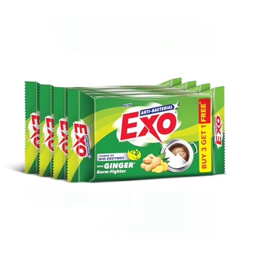 Exo Dishwash Bar, 360gm (90gm X (3 + 1 Bar Free) | Complete Dishwashing Solution With Anti-Bacterial Efficacy & Goodness of Ginger Remove Tough Grime 