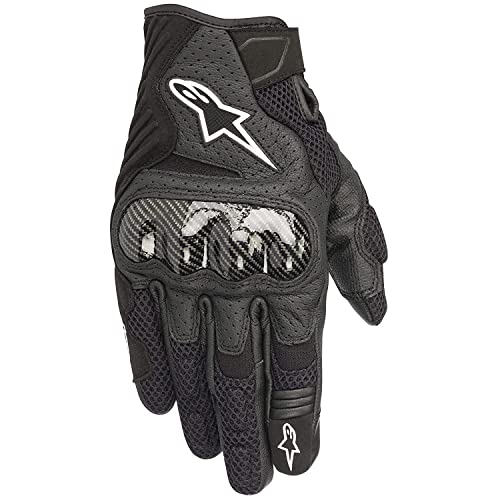 Alpinestars SMX-1 Air V2 Gloves, Short Cuff Fit, Leather and Mesh Construction, CE-Certified, Ergonomic Protection, Summer Riding Glove, L, Black