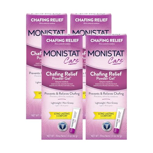 Monistat Chafing Relief Powder Gel, Long-Lasting Anti-Chafing Protection for Bikini Area, Thighs and Bra Lines, 1.5 Oz, Pack of 4